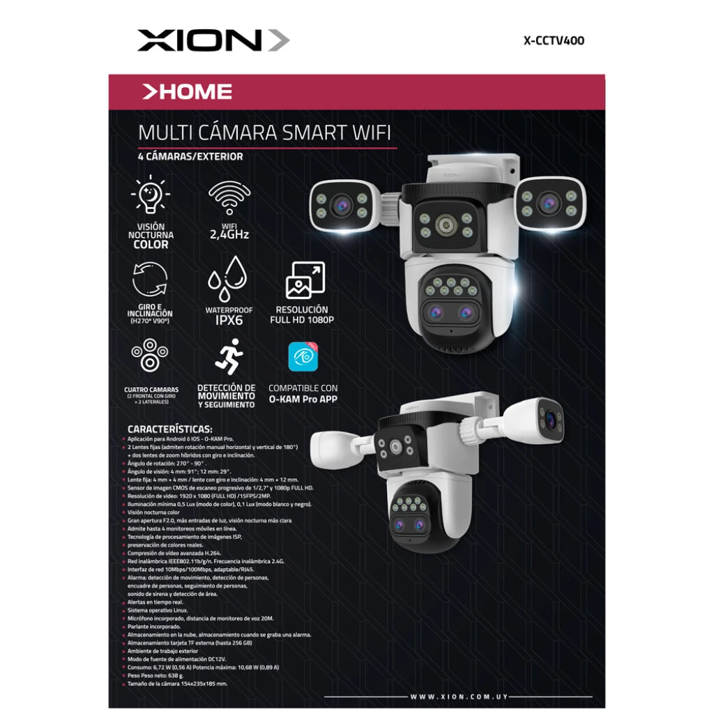 cámara de seguridad smart xion multi camaras 4 lentes