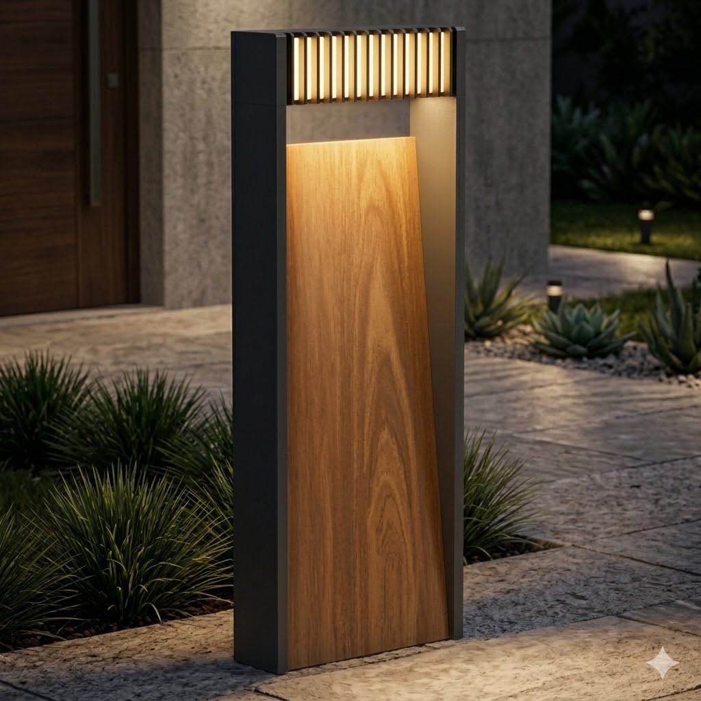 Caminero poste led de jardín con símil madera 40cm