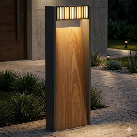 Caminero poste led de jardín con símil madera 40cm