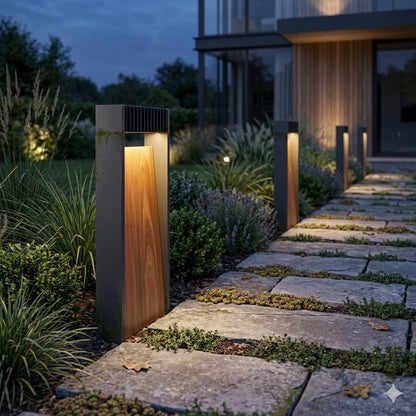 Caminero poste led de jardín con símil madera 40cm