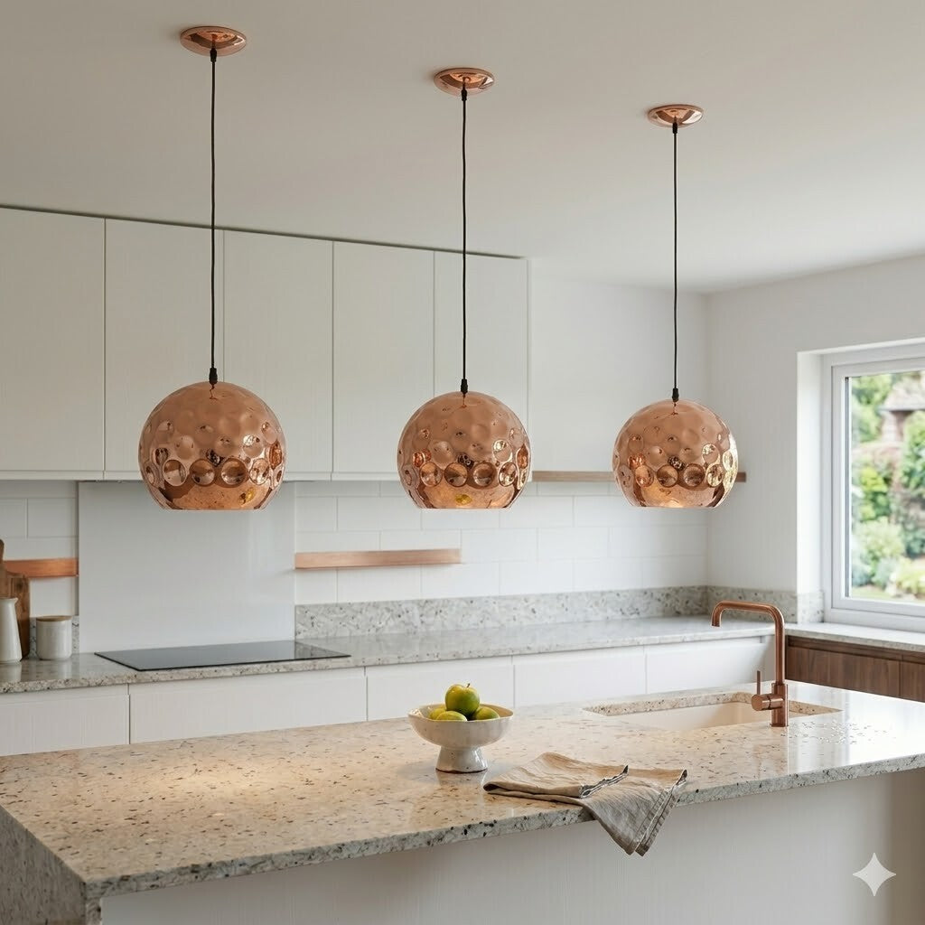 Colgante de aluminio símil cobre martillada E27