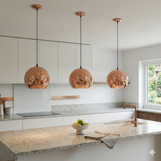 Colgante de aluminio símil cobre martillada E27