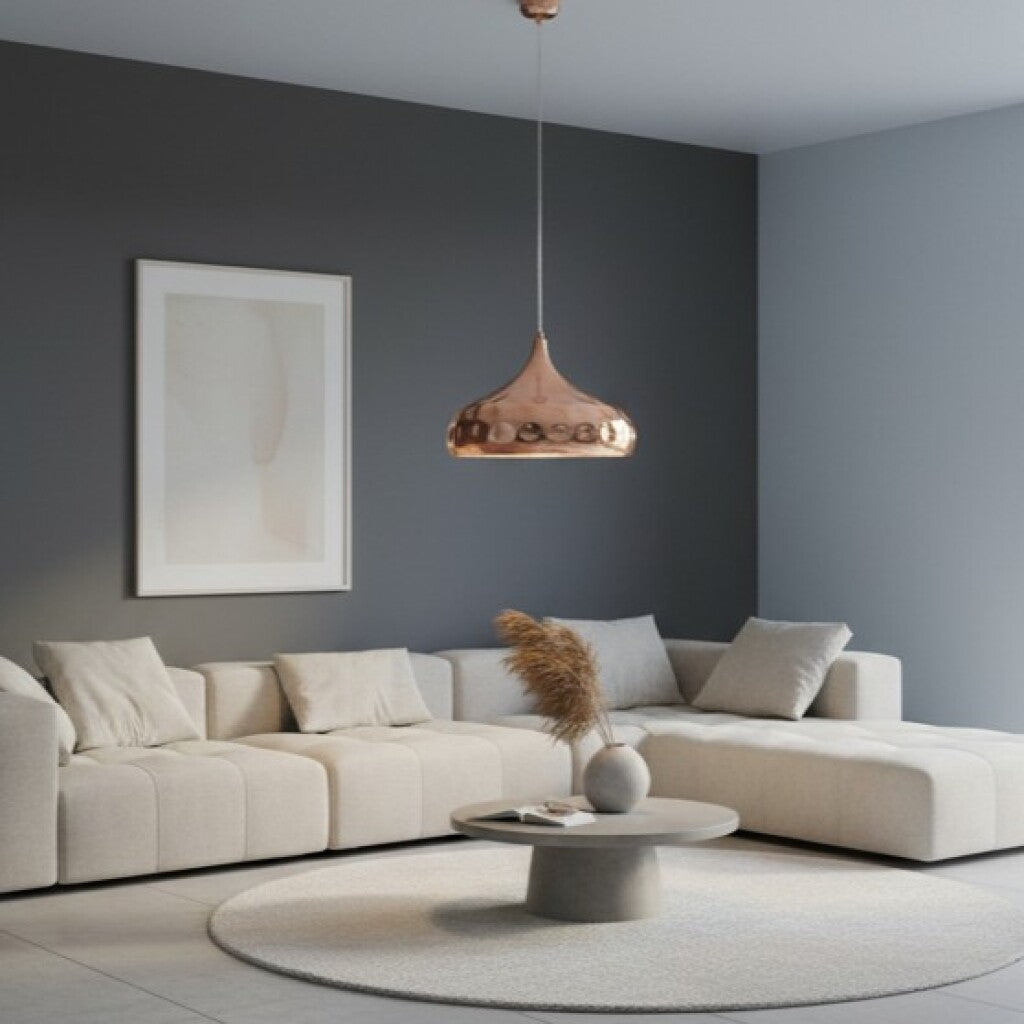 Colgante de aluminio símil cobre martillada, pantalla 28cm E27