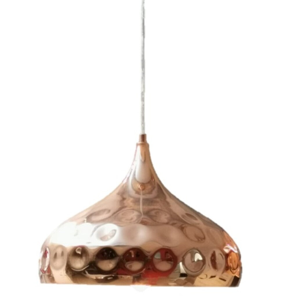 Colgante de aluminio símil cobre martillada, pantalla 28cm E27