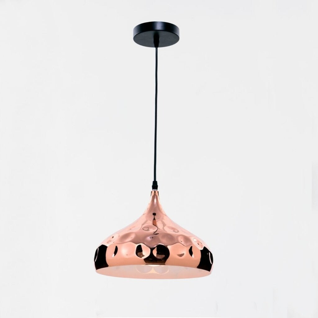 Colgante de aluminio símil cobre martillada, pantalla 28cm E27