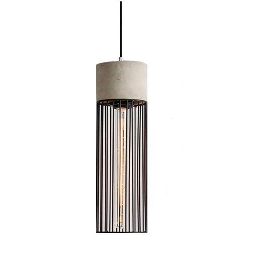 Colgante Jaula negra y cemento natural Cilindrica 12*30cm