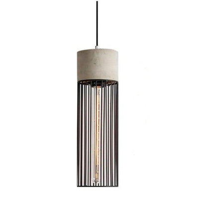 Colgante Jaula negra y cemento natural Cilindrica 12*30cm