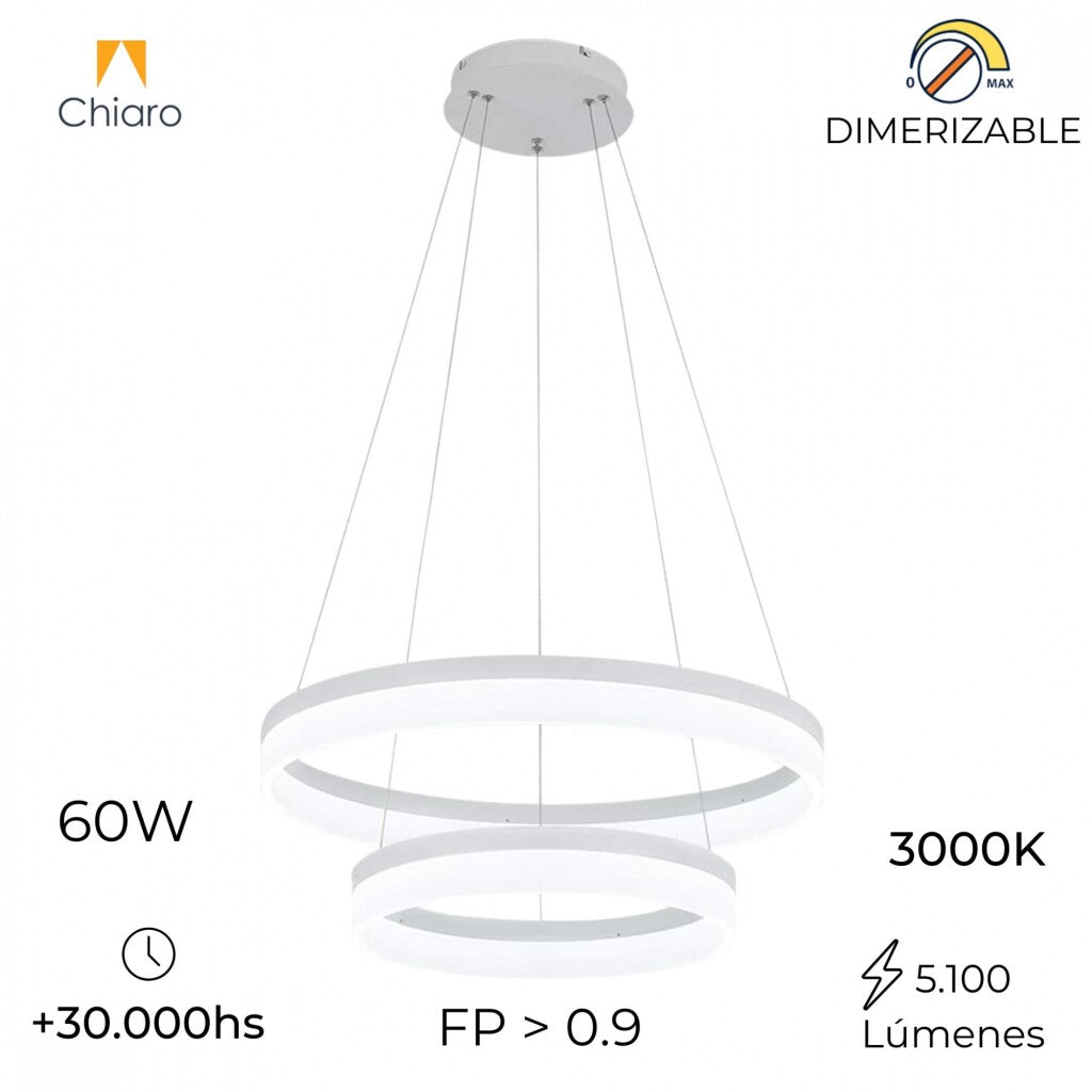 Colgante led 2 Fajas de anillos- 60W Dimerizable