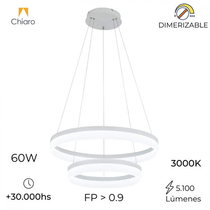 Colgante led 2 Fajas de anillos- 60W Dimerizable