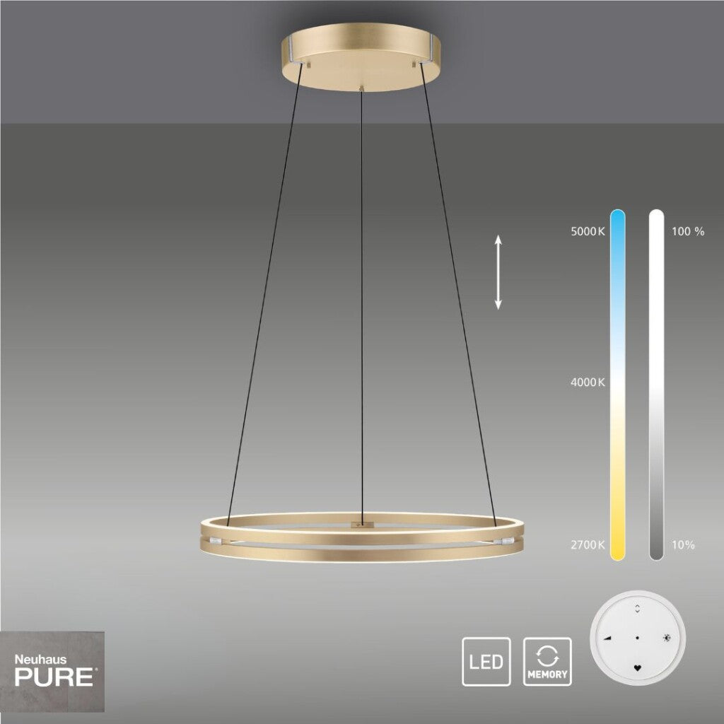 Colgante led anillo motorizado 44w 70cm a control remoto con varias funciones, Dorado.