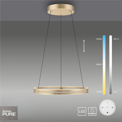Colgante led anillo motorizado 44w 70cm a control remoto con varias funciones, Dorado.
