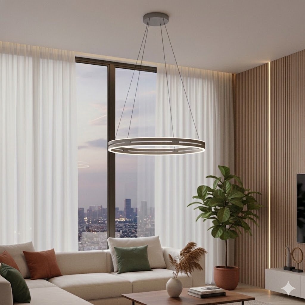 Colgante led anillo motorizado 44w 70cm a control remoto con varias funciones, Gris grafito