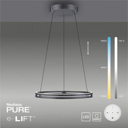 Colgante led anillo motorizado 44w 70cm a control remoto con varias funciones, Gris grafito