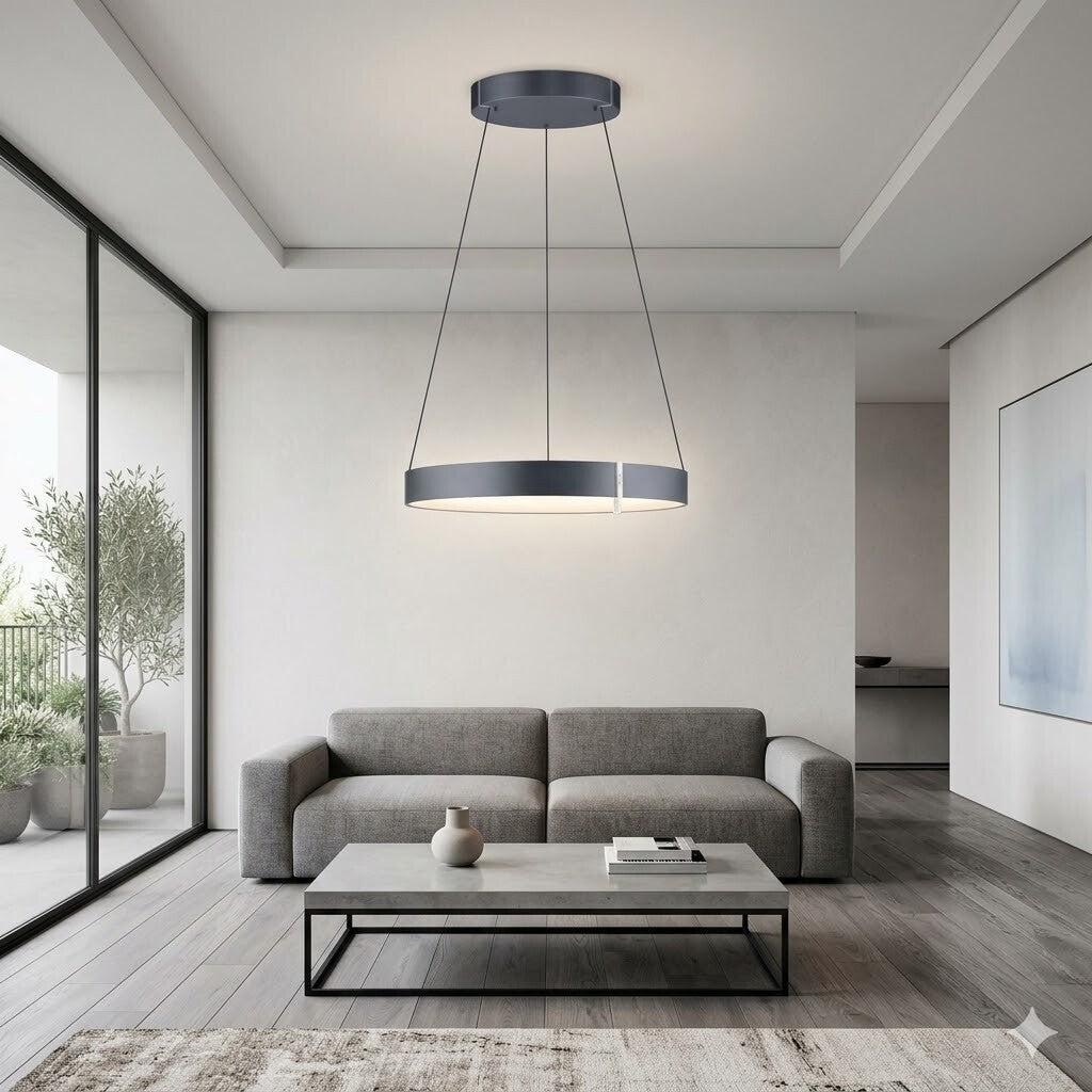 Colgante led anillo motorizado 44w 70cm a control remoto con varias funciones, gris grafito