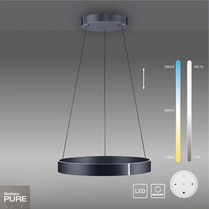Colgante led anillo motorizado 44w 70cm a control remoto con varias funciones, gris grafito