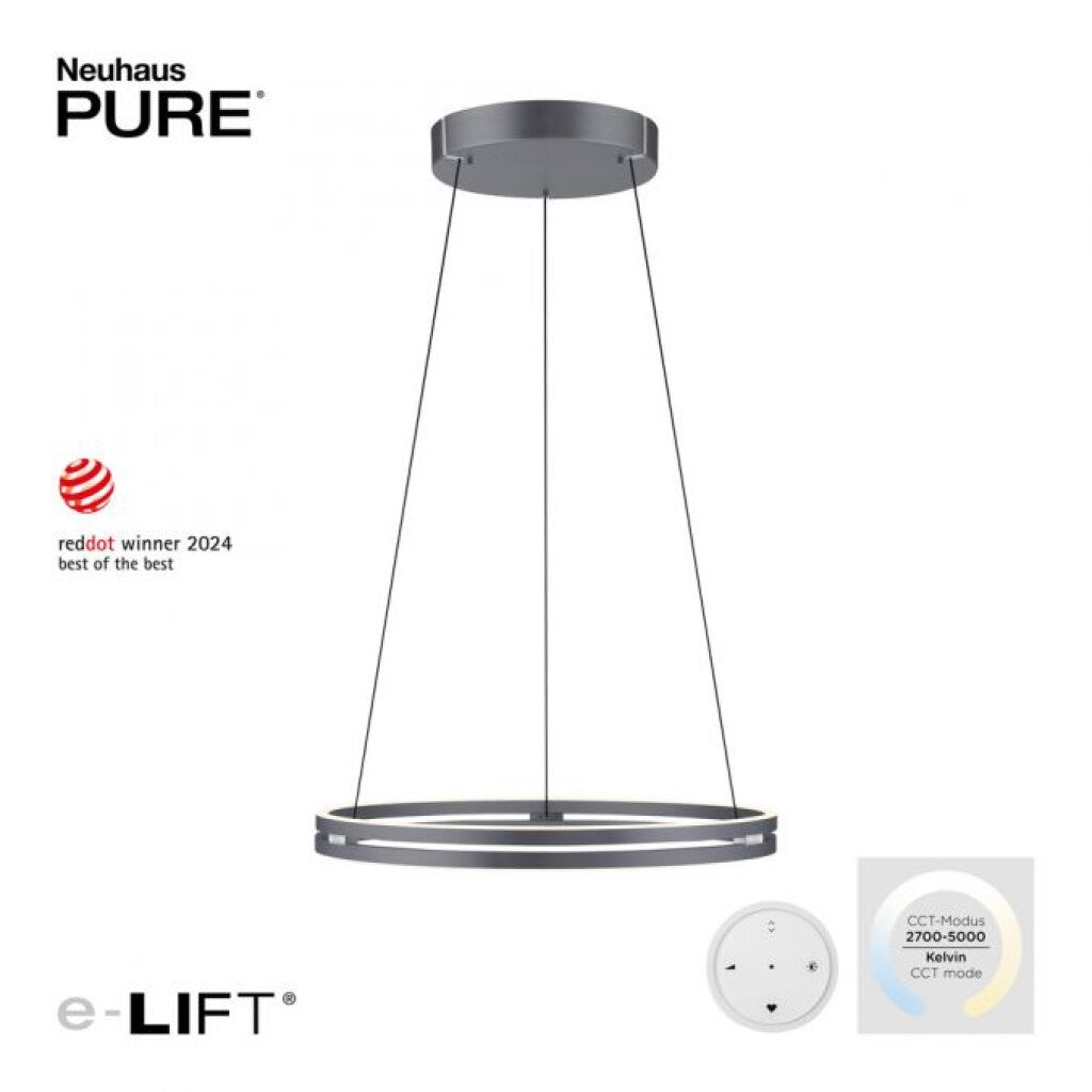 Colgante led anillo motorizado 44w 70cm a control remoto con varias funciones, Gris grafito