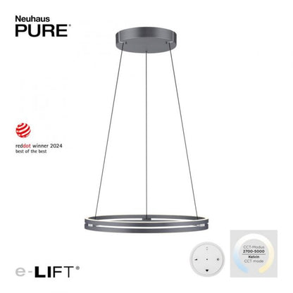Colgante led anillo motorizado 44w 70cm a control remoto con varias funciones, Gris grafito