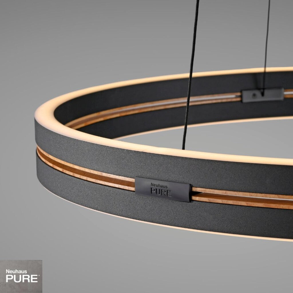Colgante led anillo motorizado 44w 70cm a control remoto con varias funciones, Negro y madera