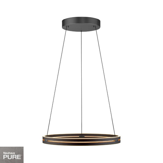 Colgante led anillo motorizado 44w 70cm a control remoto con varias funciones, Negro y madera