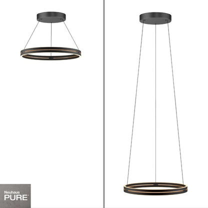 Colgante led anillo motorizado 44w 70cm a control remoto con varias funciones, Negro y madera