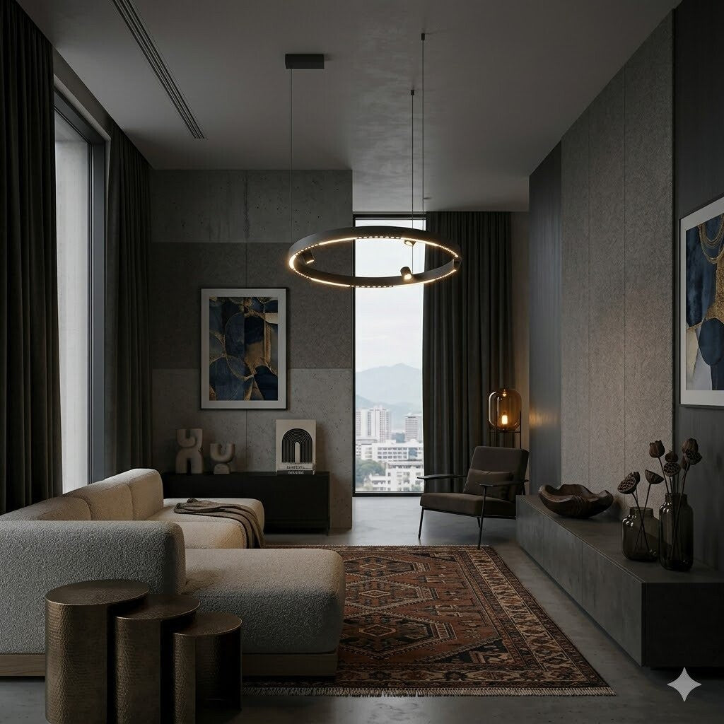 Colgante Led circular anillo suspendido y spots 40W Dimerizable