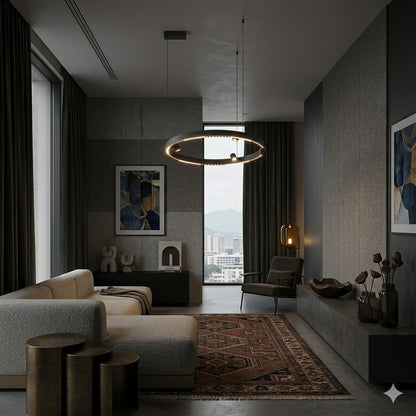 Colgante Led circular anillo suspendido y spots 40W Dimerizable
