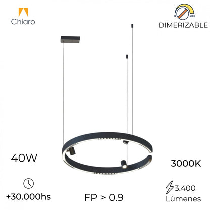 Colgante Led circular anillo suspendido y spots 40W Dimerizable