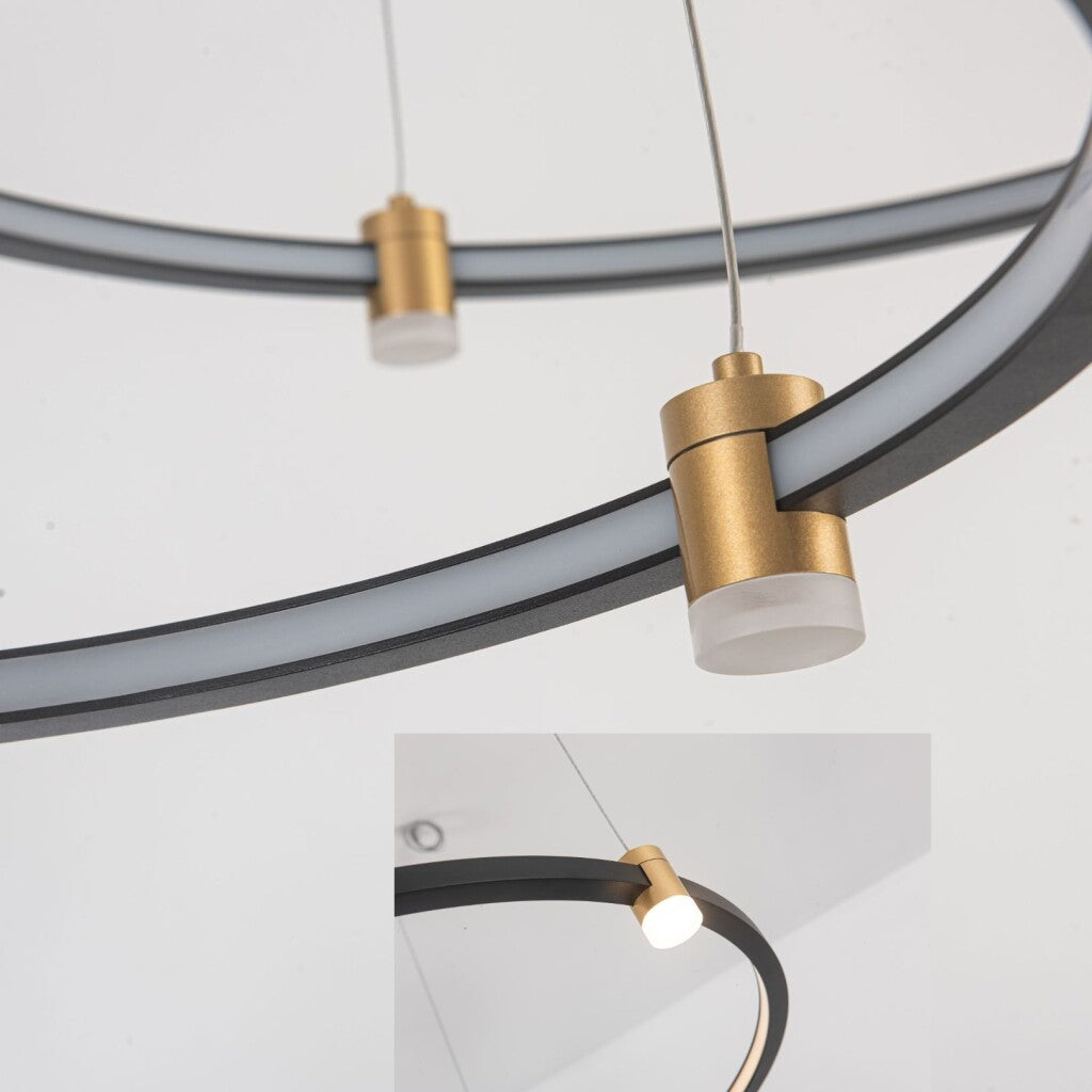 Colgante Led doble anillo negra y dorada 56W Dimerizable