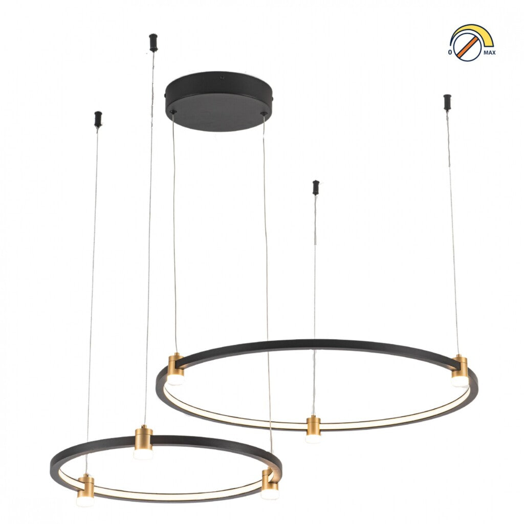 Colgante Led doble anillo negra y dorada 56W Dimerizable