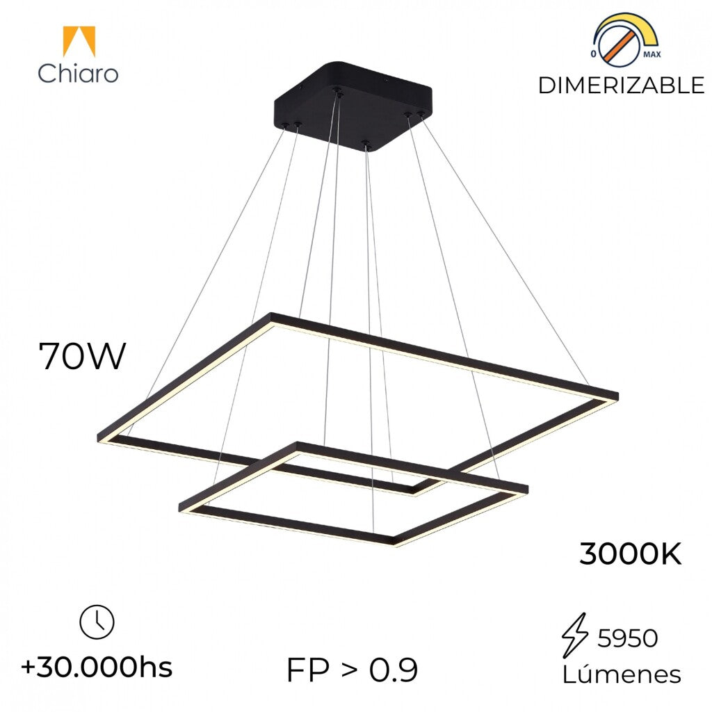 Colgante led dos Marcos 60 + 40cm 70W Dimerizable NEGRO