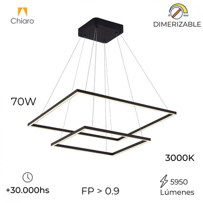 Colgante led dos Marcos 60 + 40cm 70W Dimerizable NEGRO