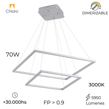 Colgante led dos Marcos 60 + 40cm 70W Dimerizable Plata