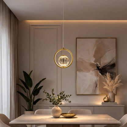 Colgante led esfera dorada y vidrio facetado
