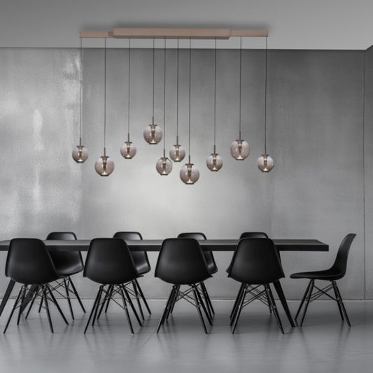 Colgante led extensible motorizado 70w 10 luces cristal ámbar a control remoto, Bronce