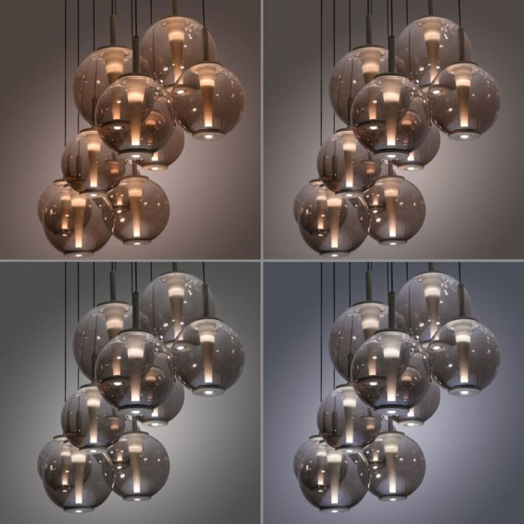 Colgante led extensible motorizado 70w 10 luces cristal ámbar a control remoto, Bronce
