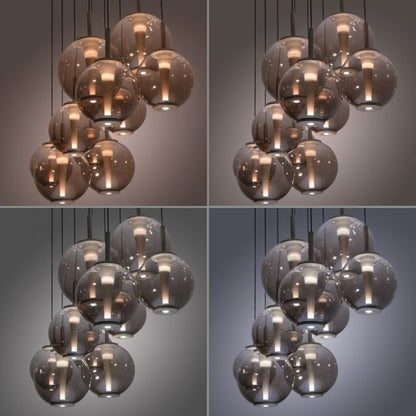 Colgante led extensible motorizado 70w 10 luces cristal ámbar a control remoto, Bronce