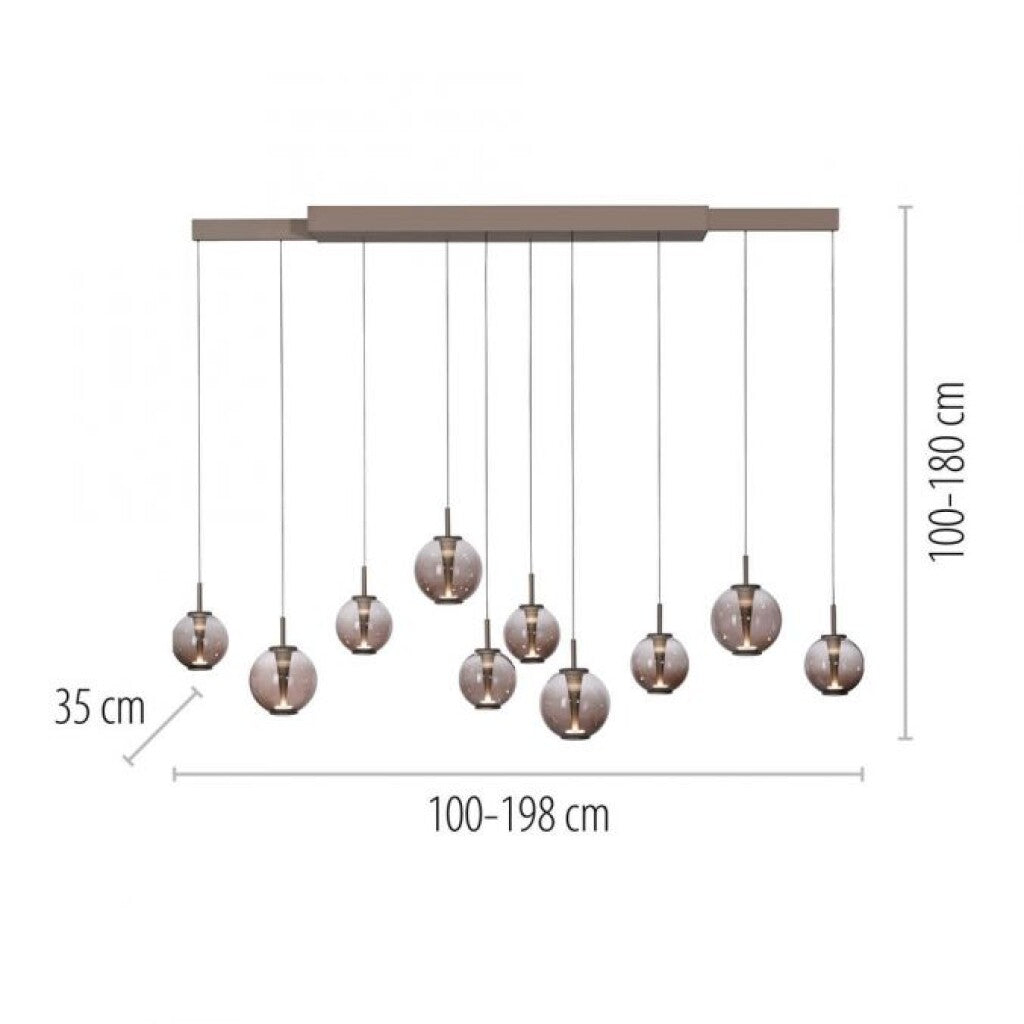 Colgante led extensible motorizado 70w 10 luces cristal ámbar a control remoto, Bronce