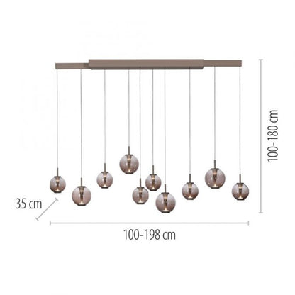 Colgante led extensible motorizado 70w 10 luces cristal ámbar a control remoto, Bronce