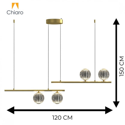 Colgante led lineal cuatro esferas dorado 28W