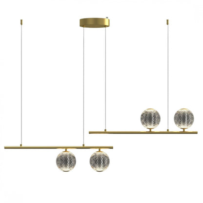 Colgante led lineal cuatro esferas dorado 28W
