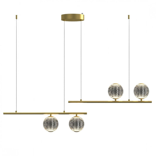 Colgante led lineal cuatro esferas dorado 28W