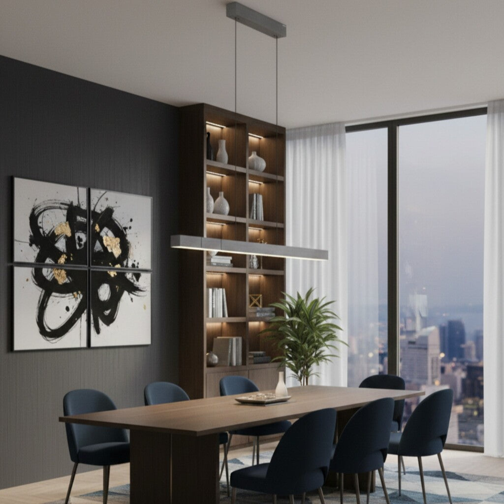 Colgante led lineal motorizado con varias funciones, gris plata