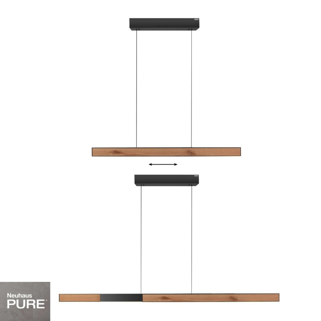 Colgante led lineal motorizado con varias funciones, negro y simil madera