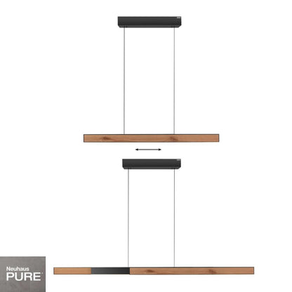 Colgante led lineal motorizado con varias funciones, negro y simil madera