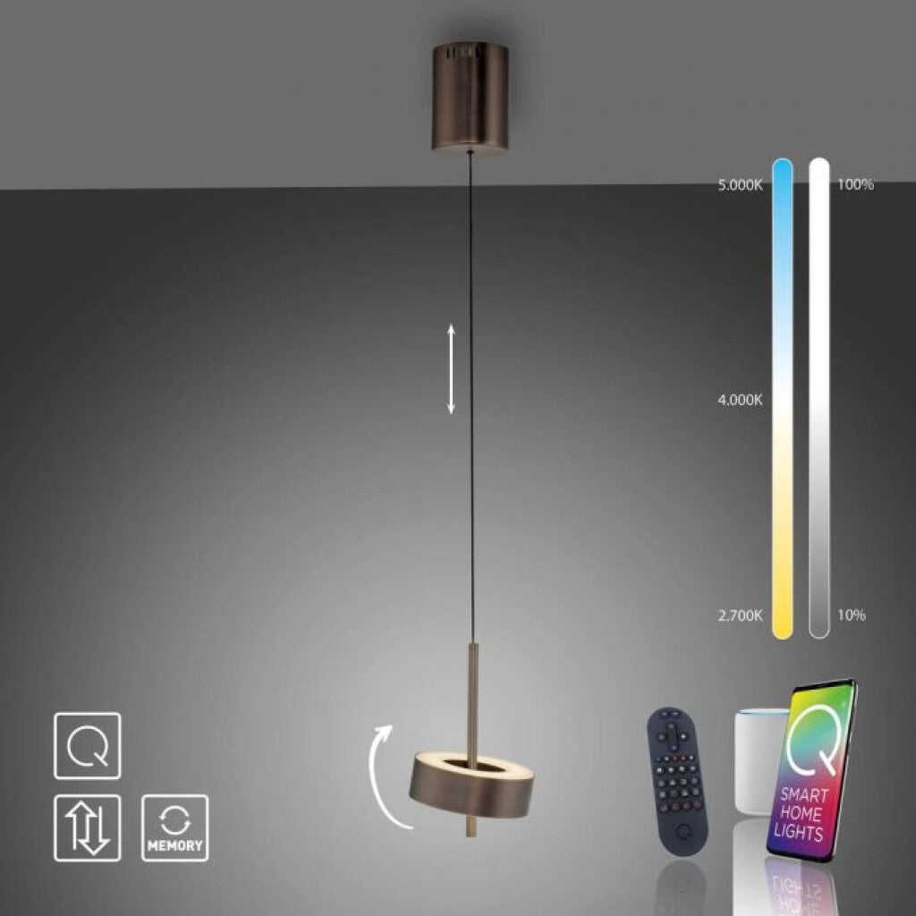 Colgante led orientable 9w 14cm regulable a control remoto, Marrón metalizado oscuro