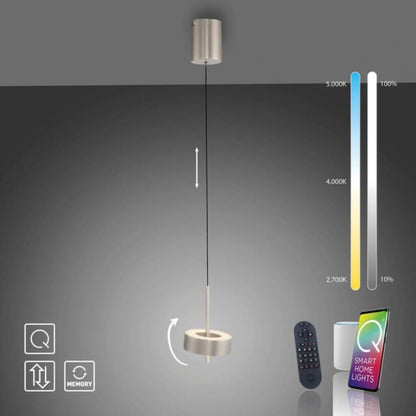 Colgante led orientable 9w 14cm regulable a control remoto, plateado