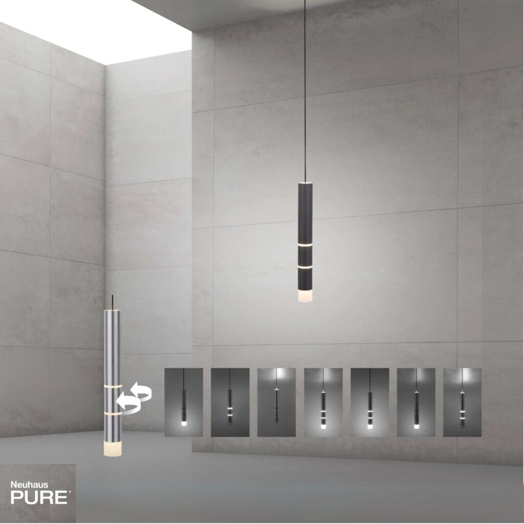 Colgante led rotativo tubular negro 7 posiciones de luz 3000K 10W
