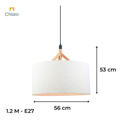 Colgante pantalla de tela natural y detalles en madera 56cm