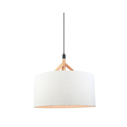 Colgante pantalla de tela natural y detalles en madera 56cm