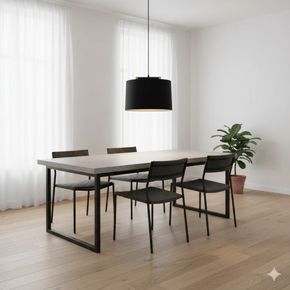 Colgante pantalla de tela negra y detalles en madera 40cm